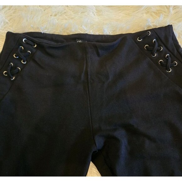 Chocolate USA Womens Stretchy Pants Large Lace Up Gold Ring Black Elastic Waist - Picture 2 of 8